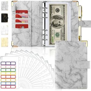 ORDEAUX A6 PU en cuir en cuir Pu Notebook Binder Budget Planiner Money Organizer pour les poches d'enveloppe d'économies en espèces Stickers