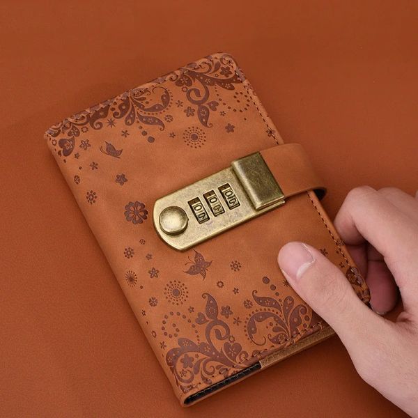 Notes de carnet A7 240 Pages Journal Mot de passe Book avec Lock Notepad Small Stationery Notebooks and Bloc-notes Planiner Notebook Retro Writing Pads