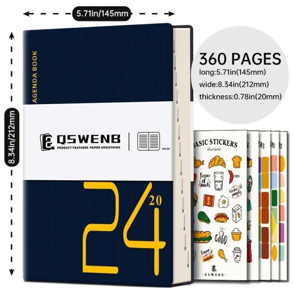 Ordonneries Agenda 2024 Hot Stamping Calendar Plannar Plannar Diary Weekly Bloc-notes avec 5 autocollants Sticker Planner Planner Notebook Sketchbook