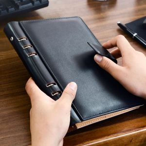 Notebooks Business Looseleaf Black Leather Company Notebook A5, Office Supplies A6 B5 Ring Binder Journals Planner met aangepast logo