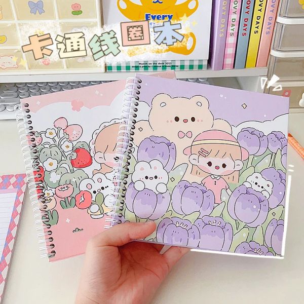 Cuadernos Cute cuadrado bobina cuadrada diario cuaderno 80 hojas de rejilla de la cuadrícula agendas agendas planificador de notas Kawaii Papelería Suministros escolares