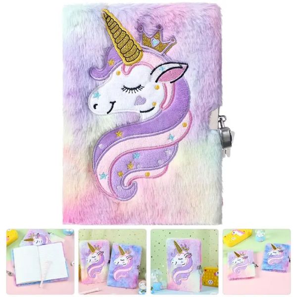 Notes de carnet Journal Notebook Lock Girls Key Plux Cover Lockable Gift Writing Unicorns Modèle Pages bordées de bloc