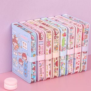 Cuadernos Kawaii 64K Manual de cuero suave de oro Notebook Linda chica del corazón Magnético Botón de libros Suministros de la escuela del día del niño Regalo