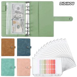 Notebooks PU Leather A6 Binder Budget Planner Système d'organisateurs en espèces avec des poches à fermeture éclair claire Fiches budgétaires