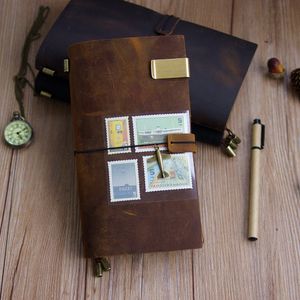 Notitieblokken 100% Echt Leer Reizigers Notebook reisdagboek Journal Vintage Handgemaakte Koeienhuid Cadeau planner Gratis Belettering Embosse 230607