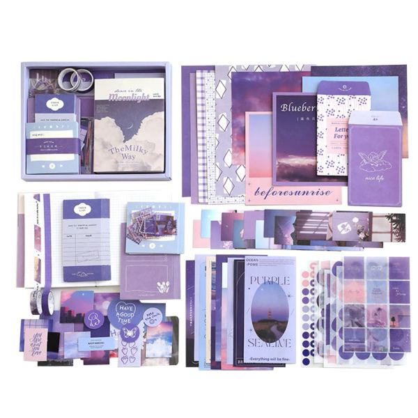 Brotosses 155pcs Girl Diy Scrapbooking Supplies Stationery Scrapbook Kit Enveloppe A6 Grid Notebook Washi Sticker pour les adolescents Journaling mignon