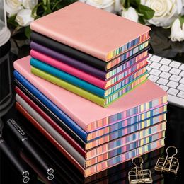 Bloc-notes 1pc A6 Couverture en cuir souple Rainbow Edge Notebook avec 100 feuilles Bureau School Student Work Meeting Record Book Diary 231101