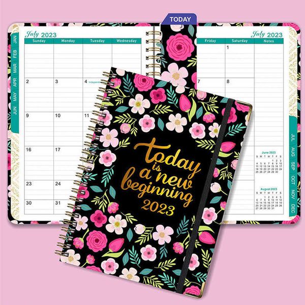 Bloc-notes 2023 A5 Planificateur Cahiers 365 Quotidien Hebdomadaire Mensuel Journal Kawaii Fleurs Couverture Rigide pour Filles Garçons Fournitures Scolaires Planificateur