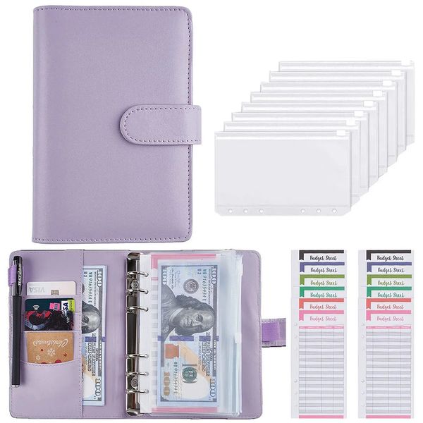 Bloc-notes 2023 A6 PU Cuir Budget Binder Notebook Cash Enveloppes Système Set avec poches pour économiser de l'argent Bill Organisateur 231101