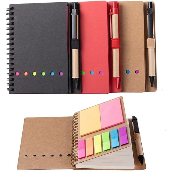 Blocs de notas 3 paquetes Cuaderno en espiral Steno Pads Bloc de notas forrado con bolígrafo en el soporte Notas adhesivas Marcador de página Pestañas de índice de colores Banderas 220914