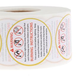 Kuitbiemen 500pcsroll kaarsenwaarschuwingslabel Jar container stickers waterdichte wasmeltende veiligheidsgebied VOW -sticker 38 cm 230510