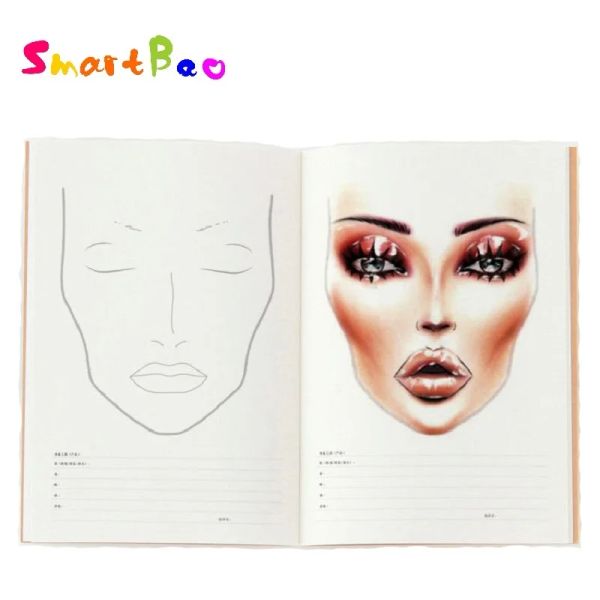 Bloc-notes A4 Facechart Paper Makeup Notebook Professional Makeup Artist Practice Modèle de maquillage livre de dessin, 30 feuilles papier