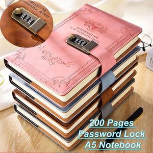 Noteerboeken A5 200 pagina's retro wachtwoordboek met vergrendeldagboek verdikt creatief handboek Student Notepad Stationery Notebook Binder 230817