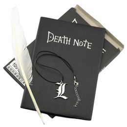 Kuitboeken A5 Anime Notebook Set Leather Journal en ketting Feather Pen Animation Art Writing Journal Notepad 230817