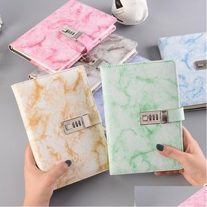 Kuitboeken A5 Marble Textuur notebook met wachtwoordvergrendeling lederen notpad agenda Diarner School Stationery cadeau 163 J2 Drop Deliv Dhxv4