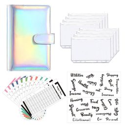 Bloc-notes A6 Glitter PU Leather Binder Budget Envelope Planner Organizer System avec Clear Zipper Pockets Expense Sheets 230703