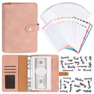 Bloc-notes A6 Planner Organisateur 6 Anneau Binder Pu Leather Notebook Budget Budget Couverture 6 Pouches de liant et 12 pièces Feuilles budgétaires de dépenses