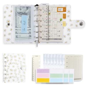 Noteerboeken A7 Clear Daisy Binder Notebook Budget Cash Envelops Planner Organizer met Binder Pockets Ruler Ruler Paper Label Sticker 220914