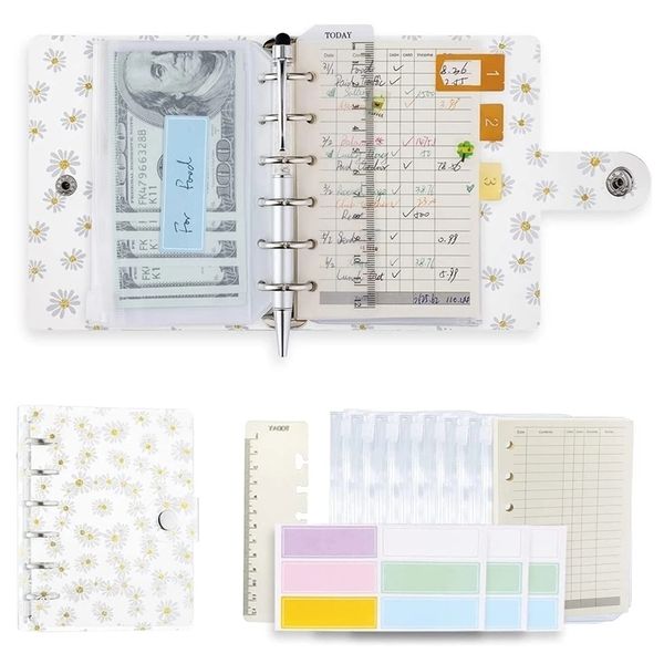 Bloc-notes A7 Clear Daisy Binder Notebook Budget Cash Envelopes Planner Organizer avec poches Ruler Recharge Paper Label Sticker 220927