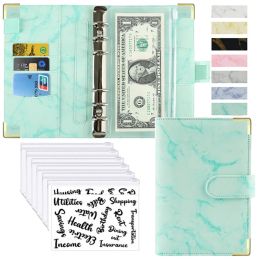 Notepads Presupuesto Binder Notebook A6 Money Saving Organizer PU Leather Marble Notebook 2023 Planificador Suministro de oficina Suministros de oficina