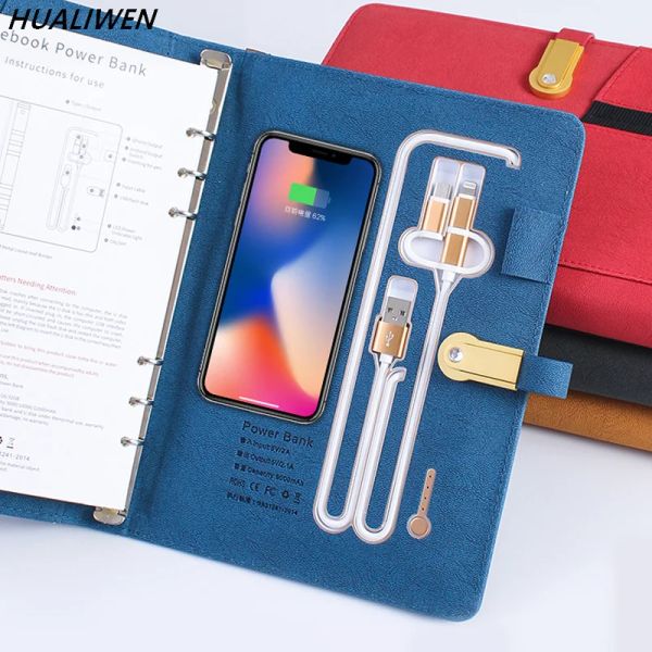 Bloc-notes Business Notebook Multifonctionnel A5 Power Notebook 8000 MAH Mobile Power Wireless Charging Notebook Binder Spiral Diary Planner