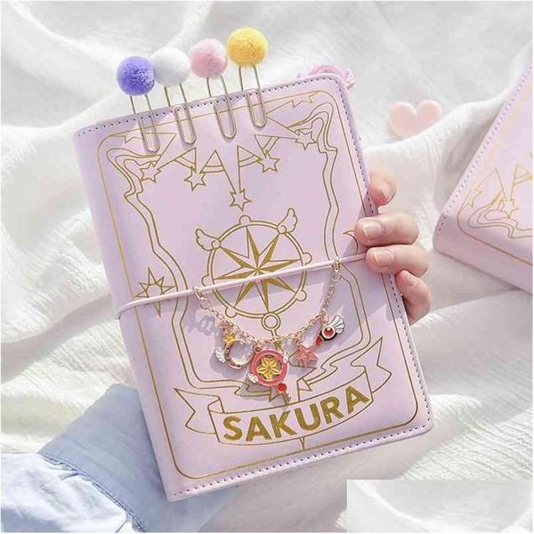 Blocs de notas Cute Pink Sakura Looseleaf Diary Notebook Colorf Pages Spiral 6 Holes Binder Journals Planner Set de papelería 210611 Drop De Dhvm6