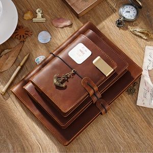 Kuitbuilium Handmade Notebook Leather Journal Multifunctioneel Retro Spiral Diary Touw Travel Notebooks Memorial Book School Office A5 A6 A7