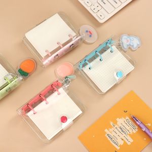 Koepboeken Jianwu Creative Cute Transparant 3 Ring Mini Loose Leaf Hand Book Student Portable Notebook Binder Kawaii School Supplies 220927