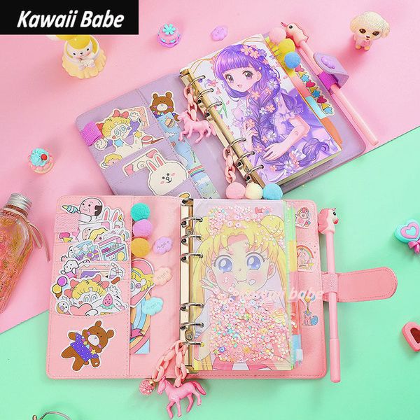 Blocs de notas Kawaii Binder Notebook Cute Unicorn Journal A6 Diary Grid Line Agenda 6 Anillos Planner Organizador Espiral Note Book School Handbook 230703