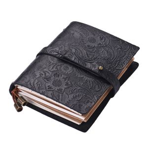 Bloc-notes en cuir Vintage motif gaufré Journal de voyage cahier doublé papier quadrillé vierge journal rechargeable bloc-notes cadeau pour hommes femmes 231201