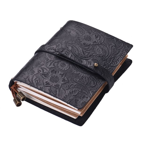 Bloc-notes en cuir vintage en relief motif journal de voyage cahier doublé blanc grille papier journal rechargeable bloc-notes cadeau pour hommes femmes 230704