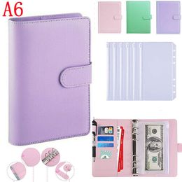 Bloc-notes Couleur Macaron A6 PU Budget en cuir Budget Notebook Enveloppes System avec 12 poches zip