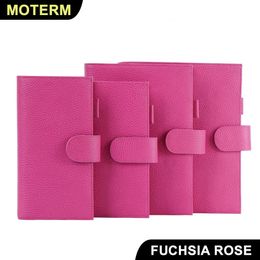 Blocs de notas Moterm Firme Pebbled Grain Leather Fucsia Rose Color Genuine Cowhide Planner Anillos Notebook Cover Diario Agenda Organizador Journey 230703