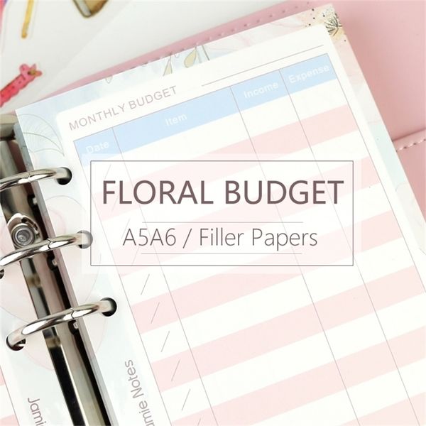 Bloc-notes MyPretties Floral Budget Recharge Papiers A5 A6 Remplisseur pour 6 Trous Classeur Organisateur Cahier 40 Feuilles Planificateur 220927
