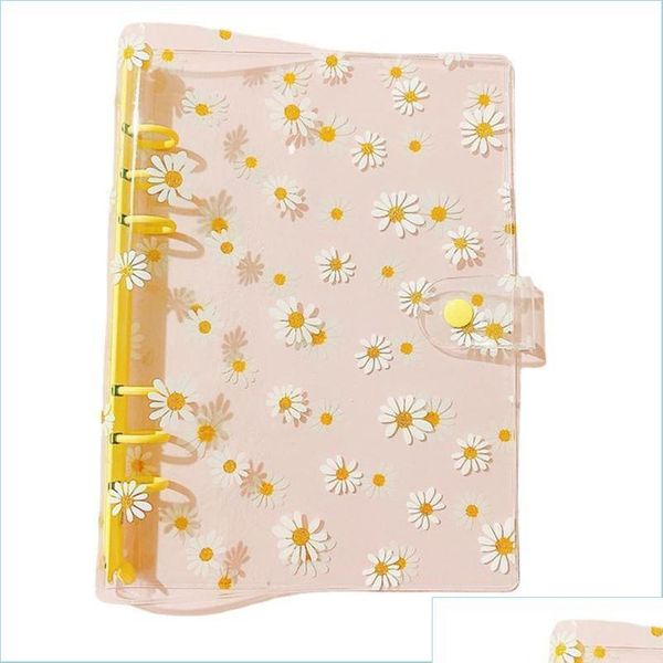 Blocs de notas Blocs de notas A5/A6 Daisy Cuaderno de hojas sueltas Carpeta transparente de PVC de 3 agujeros Corea Papelería Manual Diario Fema Shapedbagssho Otiip