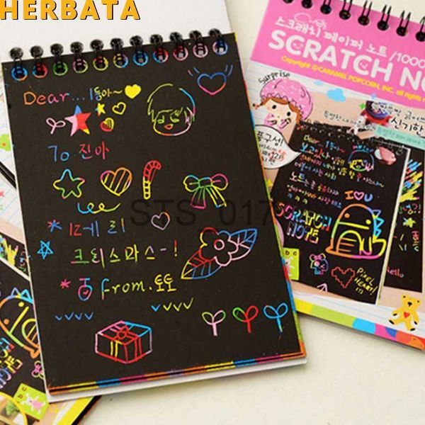 Blocs de notas Notas HERBATA Nota para rascar Cartón negro Creativo DIY dibujar notas de boceto para niños cuaderno de juguete material zakka Escolar Útiles escolares x0715