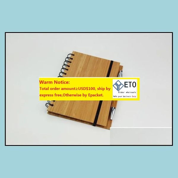 Bloc-notes notes bureau fournitures scolaires entreprise industrielle bois bambou er cahier spirale bloc-notes avec stylo 70 feuilles de papier ligné recyclé ZZ