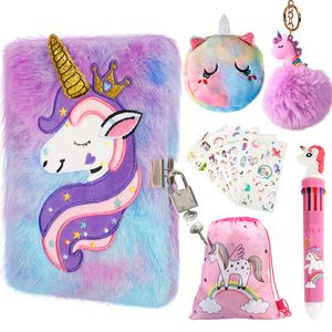 Notepads Plush Unicorn Diary With Lock For Kids Cute Padlock Secret Notebook Student School A5 Size Stationery Memo Pads Girls Gift 230607