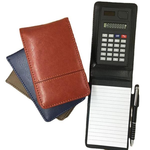 Bloc-notes portable de poche avec calculatrice, ligne de stylo multifonction, pages intérieures, taille A7, 4 couleurs