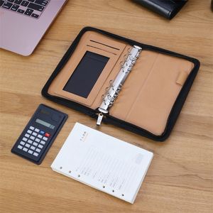 Bloc-notes Couverture en cuir PU A6 Zipper Notebook Bloc-notes d'affaires à feuilles mobiles avec calculatrice 220914
