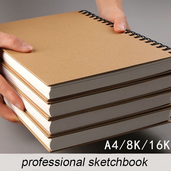 Cuaderno de bocetos Cuaderno de arte en espiral Papel Kraft en blanco 160GSM Tapa dura Útiles escolares Dibujo a lápiz Bloc de notas estacionario 230511