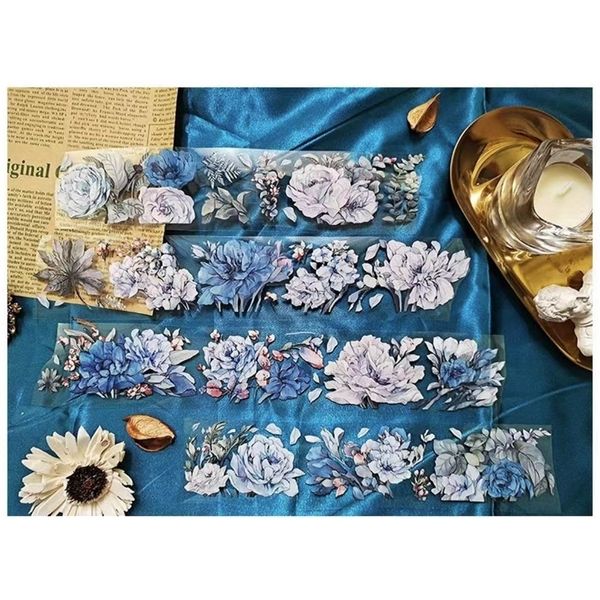 Bloc-notes The Aroma of Cool Blue Flower Washi PET Tape Planner DIY Card Making Scrapbooking Plan Décoratif Autocollant 230701