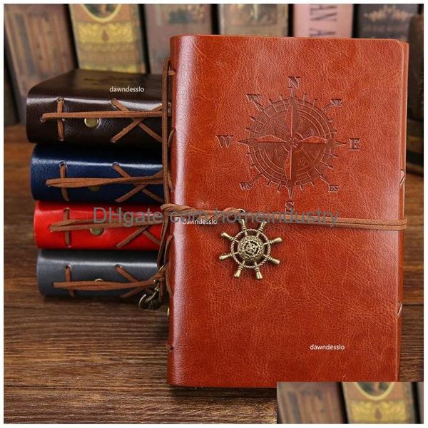 Bloc-notes en gros Bloc-notes Rétro Spiral Notebook Journal Bloc-notes Vintage Pirate Anchors Pu Cuir Note Book Remplaçable Papeterie Gif Dhcsr