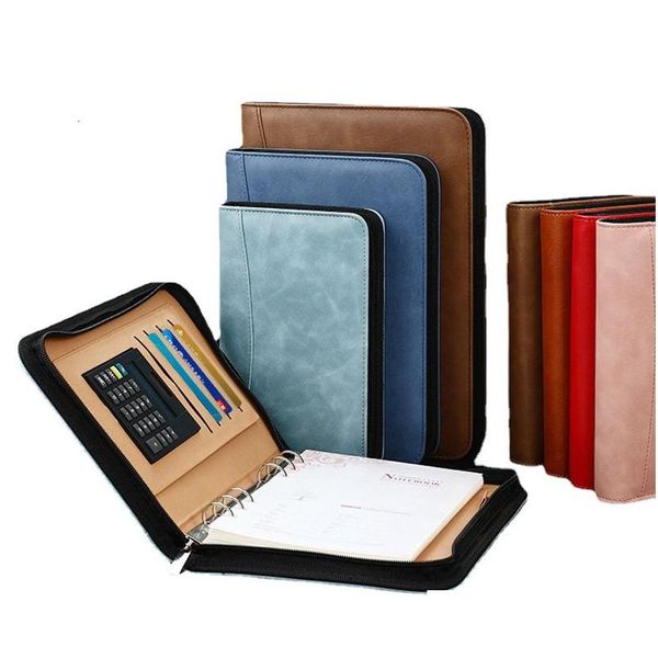 Blocs de notas Venta al por mayor Padfolio Diary Binder Notebook y Diario con Calcator A6 A5 Bloc de notas Office Agenda Planner Sketchbook Ring Zipp Dhywa