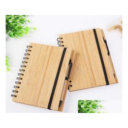 Kuitbiemen Wood Bamboo ER Notebook Spiraalbladblokken met pen 70 vellen gerecycled papier SN1659 Drop Delivery Office School Business DH7NS