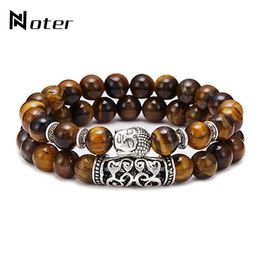 Noter 2 stuks set koppels afstand armband mannen vrouwen natuurlijke lavasteen tijgeroog armband vintage strand braslet pulseira kralen st275o