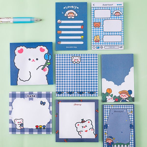 Notes 80 pages ensemble Mignon Ours Bleu Bloc-Notes Cahier Collant Papeterie Fournitures Scolaires Kawaii 220927