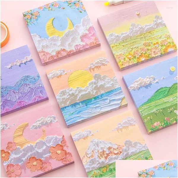 Notes En gros 32 paquets/lot paysage peintures à l'huile bloc-notes collant cahier papeterie fournitures scolaires Kawaii livraison directe bureau Oty84