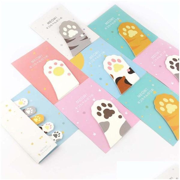 Notes en gros en gros - 6 pcs / lot Meow Kawaii Cat Claw Sticky Adhésif Autocollant Post Memo Pad Papeterie Accessoires de bureau École Otfwc