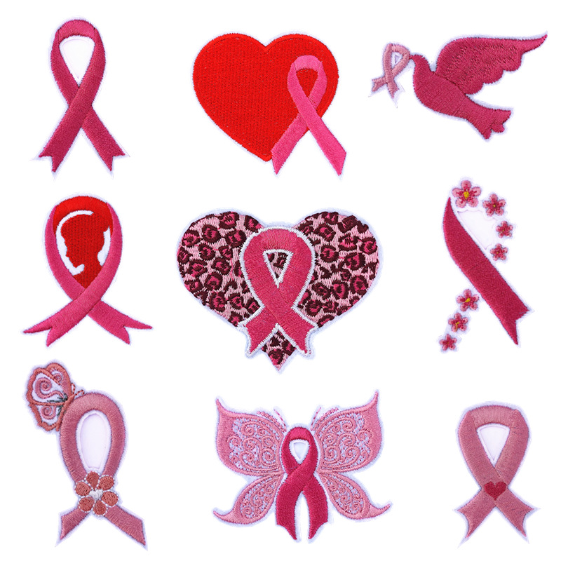 Notion Iron on Patches Small Breast Cancer Awareness Pink Heart Sew on Embroidered Patch Appliques Machine Embroidery Needlecraft Sewing Projects